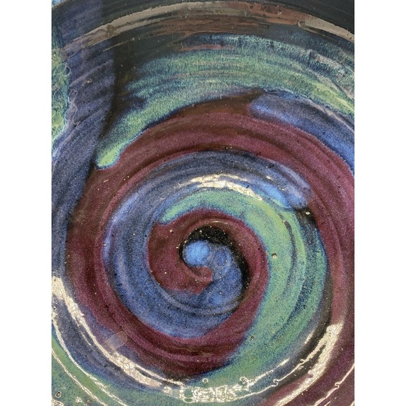 Studio Galaxy Art Pottery 11” Bowl Artist Signed Blue Purple Green - Picture 7 of 7